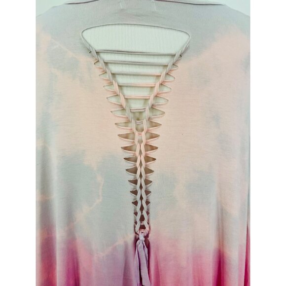 Vintage Gypsy Junkies Pink Tie Dyed Slit Weaved Dolman Sleeve Relaxed Tunic Top - Picture 12 of 16